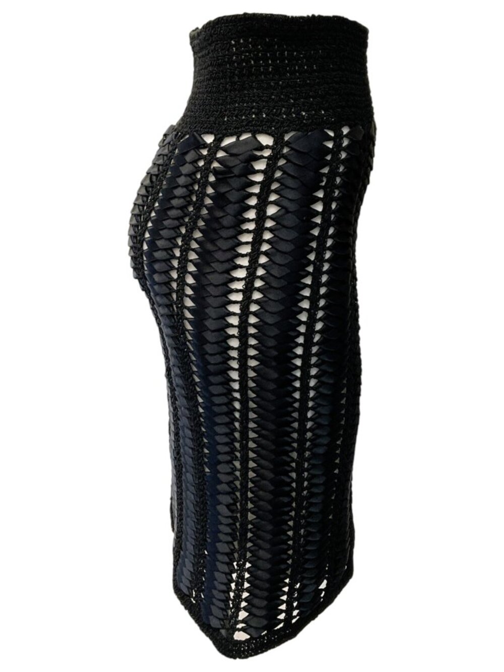 Chanel 2009 Black Ribbon Crochet High Waisted Skirt - Picture 2 of 5